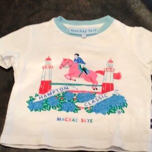 Macrae Sky Hampton classic Kids White Tee with Pink Horse Graphic size 2